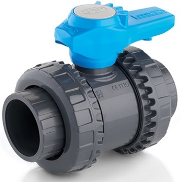 [VB8.DTP.038] VÁLVULA BOLA PVC CEDULA 80 DOBLE TUERCA CEM 1-1/2 PULGADA